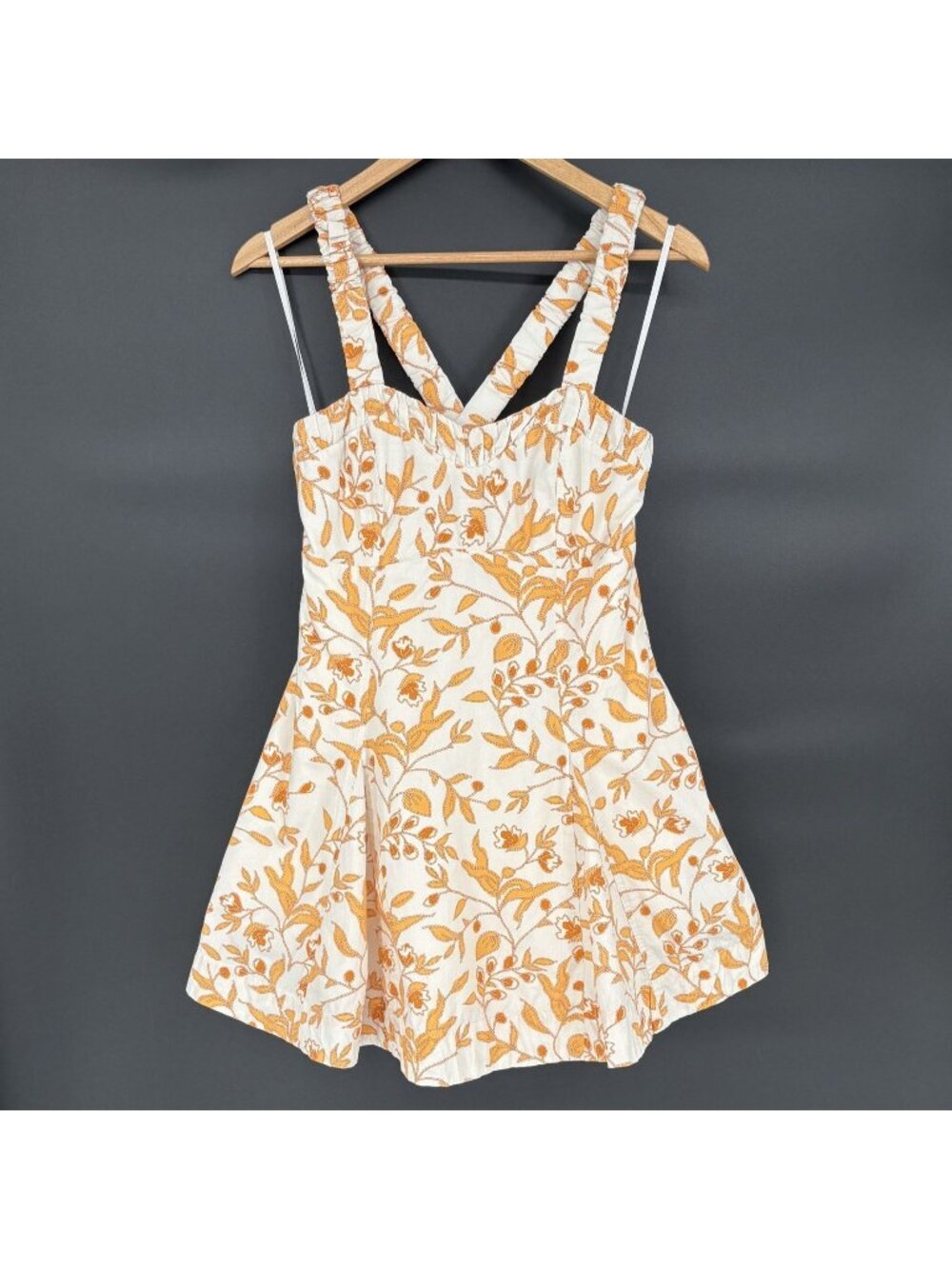Maeve Anthropologie Floral Mini Dress S Ivory Orange Cotton Smocked Cross Back